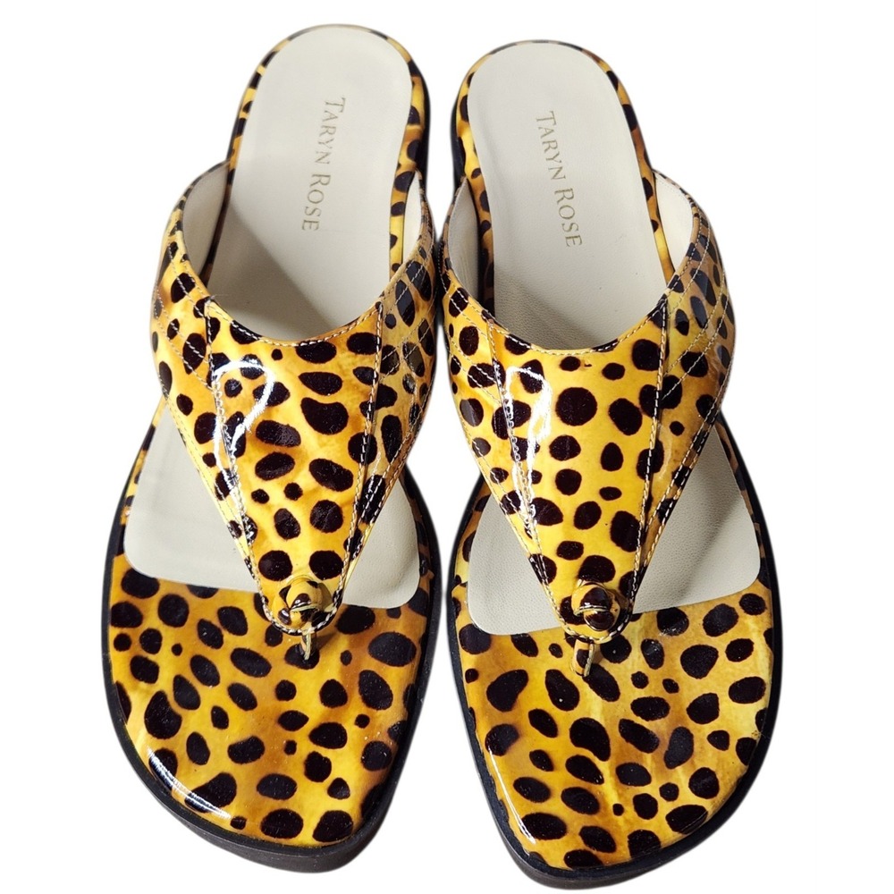 Taryn Rose Trinity Sandals Womens 8M Leopard Patent Leather Thong NIB